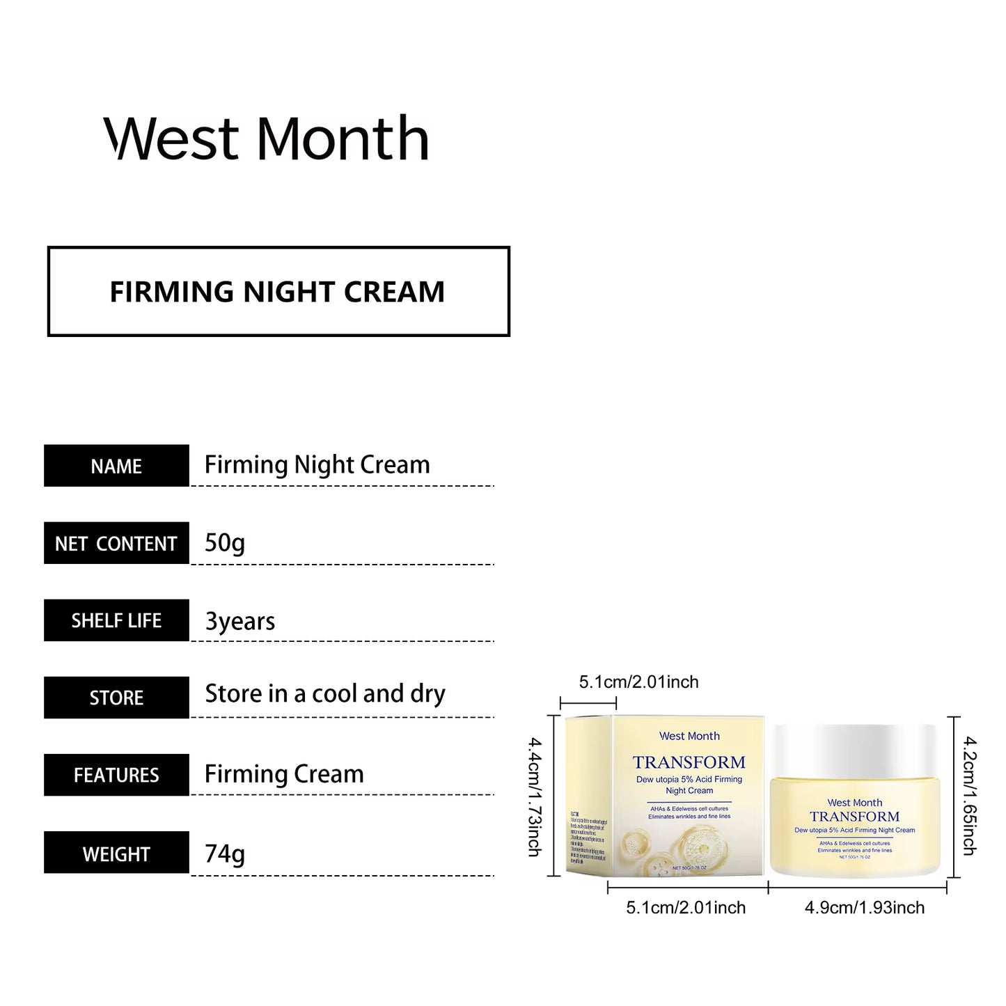 WEST MONTH Firming Night Cream Effectively Fight Wrinkles, Eeduce Fine Lines and Wrinkles, Tighten the Skin Firming Cream