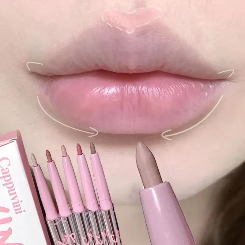 Lipliner Pencil Matte Velvet Lip Liner Pen Outline Lip Shape Lipstick Pen Waterproof Lasting Non-Stick Cup Nude Lip Gloss Makeup