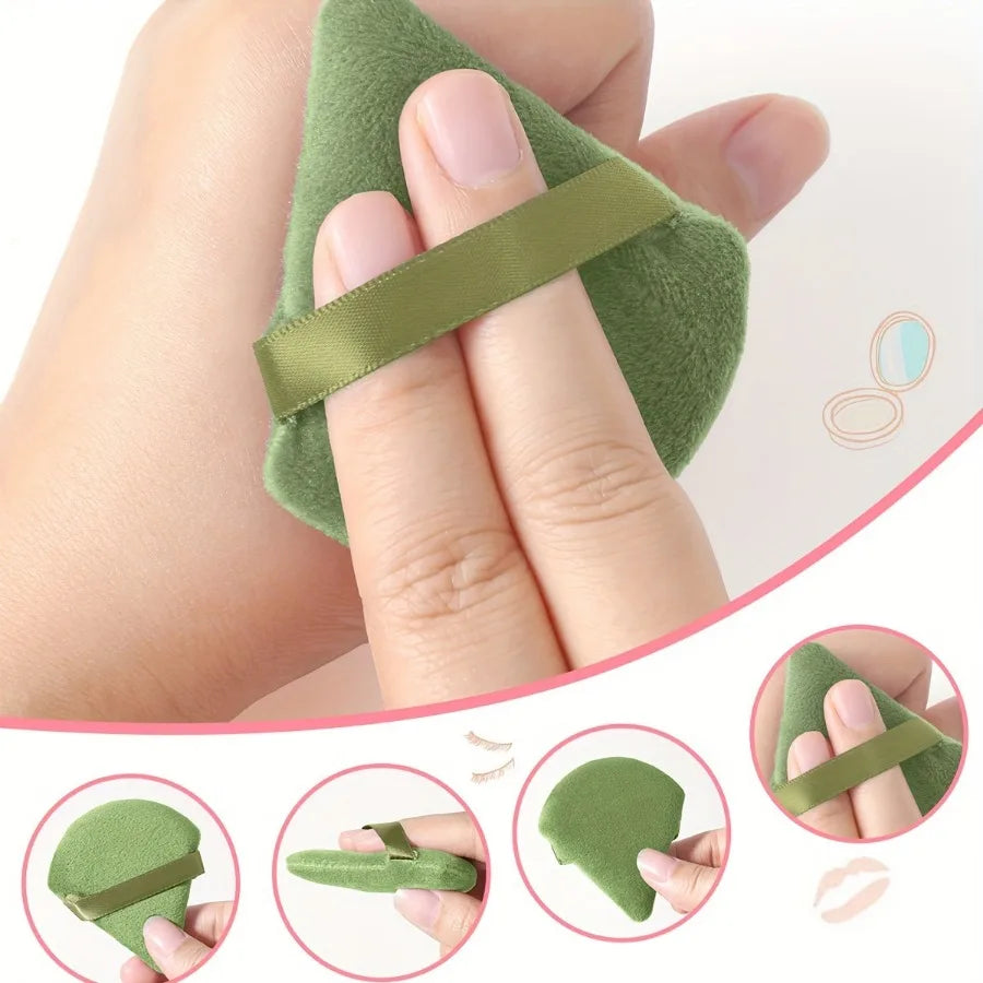 12 Pieces Green 3-Corner Loose Powder Puff Mini Beauty Egg Finger Powder Puff Beauty Blender Makeup Tool