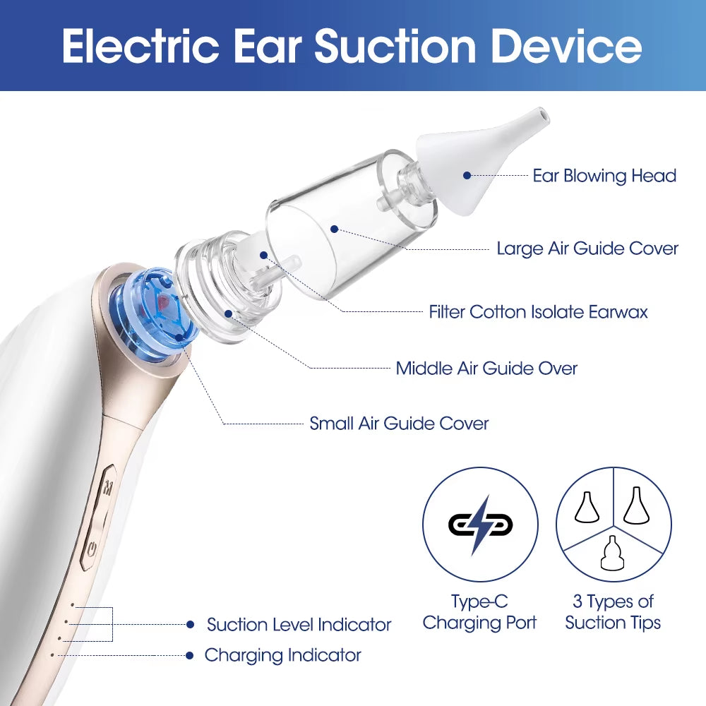 Electric Nasal Aspirator Handheld Ear Vacuum Wax Removal Tool Health Adults Kids Earwax Snot Sucker Swimming Ear Suction Cleaner