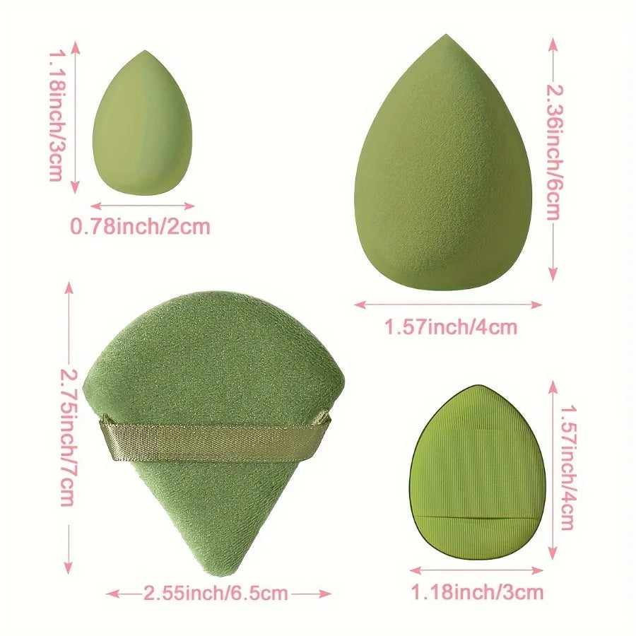 12 Pieces Green 3-Corner Loose Powder Puff Mini Beauty Egg Finger Powder Puff Beauty Blender Makeup Tool