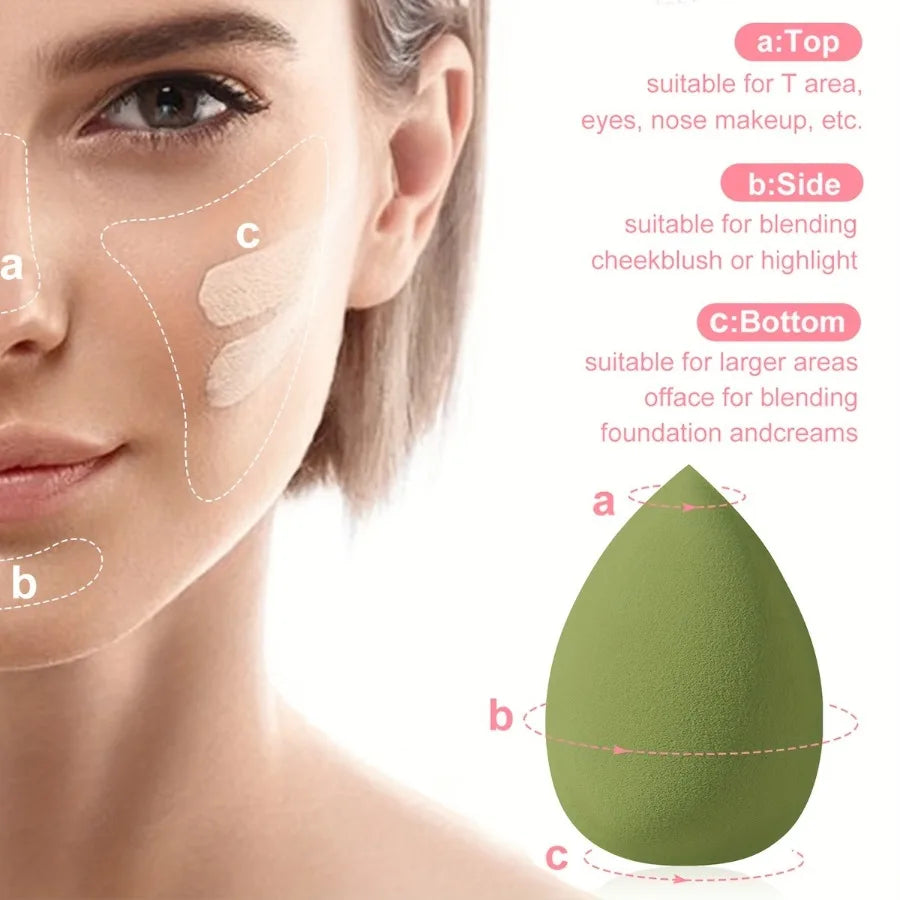 12 Pieces Green 3-Corner Loose Powder Puff Mini Beauty Egg Finger Powder Puff Beauty Blender Makeup Tool