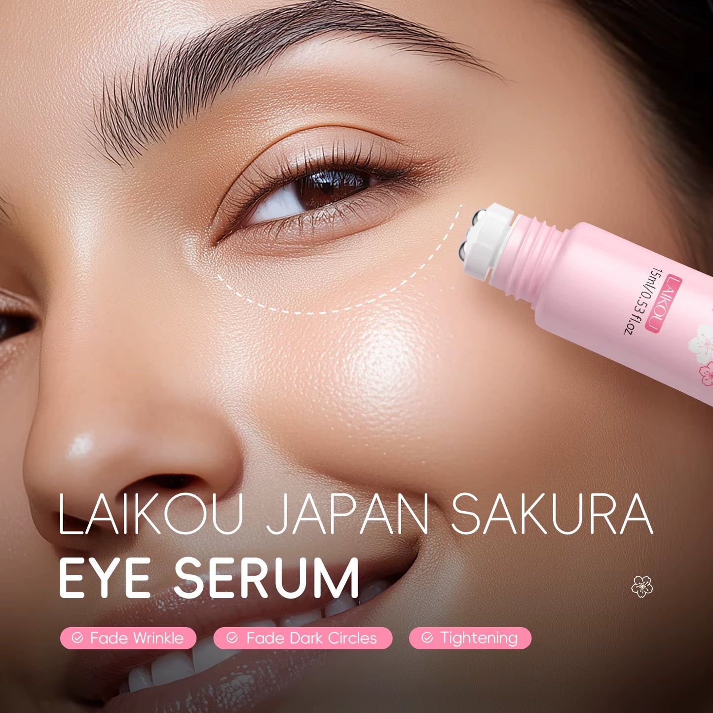 Sakura Eye Serum Roller Massage Hyaluronic Acid Remover Dark Circles Bags Moisturizing Firming Eye Cream 15Ml ﻿